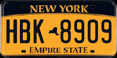 NY license plate HBK8909