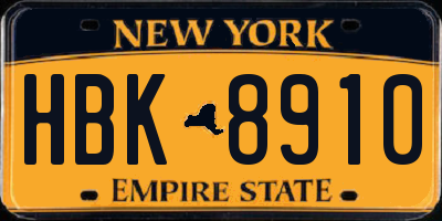 NY license plate HBK8910