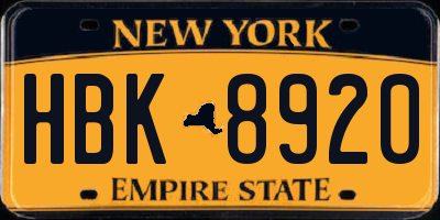 NY license plate HBK8920