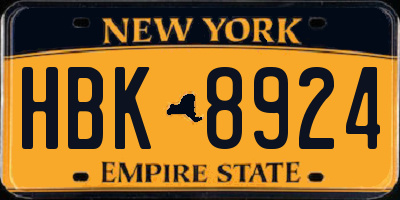 NY license plate HBK8924