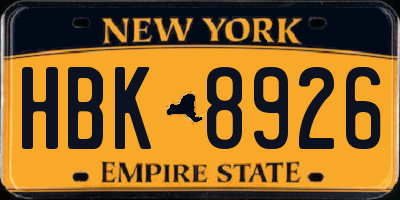 NY license plate HBK8926