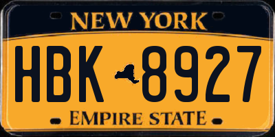 NY license plate HBK8927