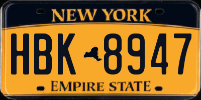 NY license plate HBK8947