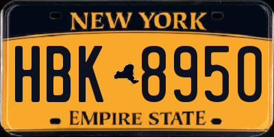 NY license plate HBK8950