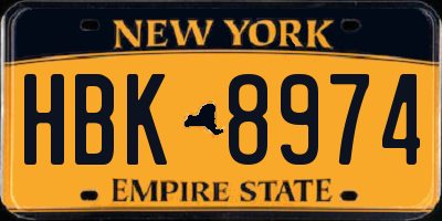 NY license plate HBK8974