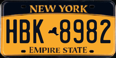 NY license plate HBK8982