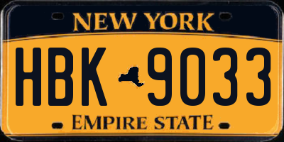 NY license plate HBK9033