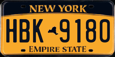 NY license plate HBK9180
