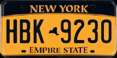 NY license plate HBK9230