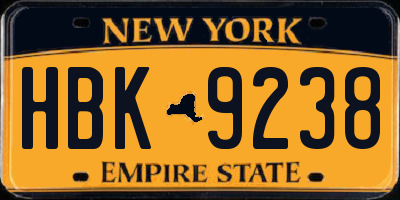 NY license plate HBK9238