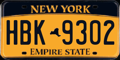 NY license plate HBK9302
