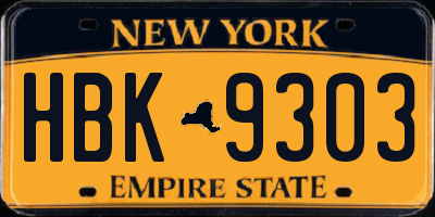 NY license plate HBK9303