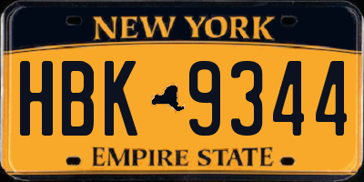 NY license plate HBK9344