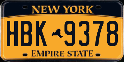 NY license plate HBK9378