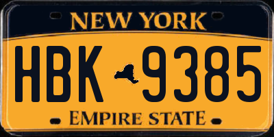 NY license plate HBK9385