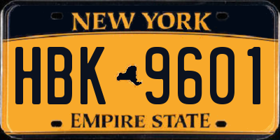 NY license plate HBK9601