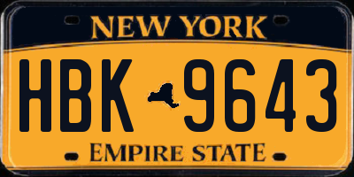 NY license plate HBK9643