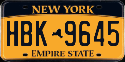 NY license plate HBK9645