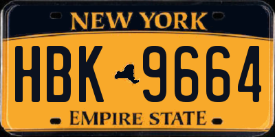 NY license plate HBK9664
