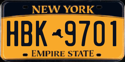 NY license plate HBK9701