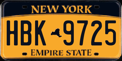 NY license plate HBK9725