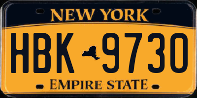 NY license plate HBK9730