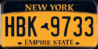 NY license plate HBK9733