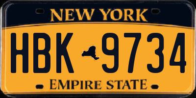 NY license plate HBK9734
