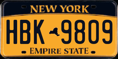 NY license plate HBK9809
