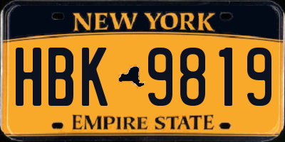 NY license plate HBK9819