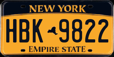 NY license plate HBK9822