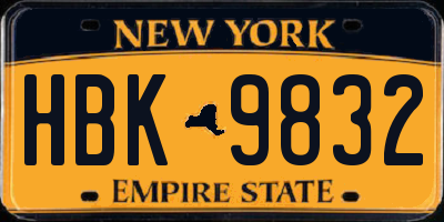 NY license plate HBK9832