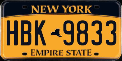 NY license plate HBK9833