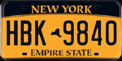 NY license plate HBK9840