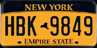 NY license plate HBK9849
