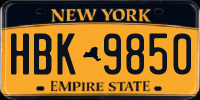 NY license plate HBK9850