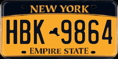NY license plate HBK9864