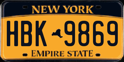 NY license plate HBK9869