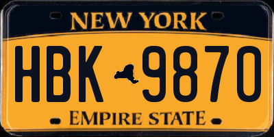 NY license plate HBK9870
