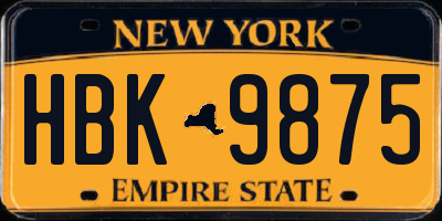 NY license plate HBK9875