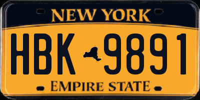 NY license plate HBK9891