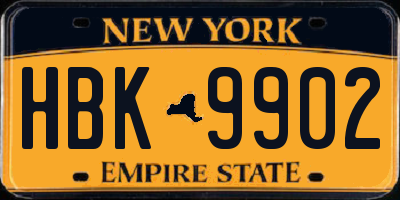 NY license plate HBK9902