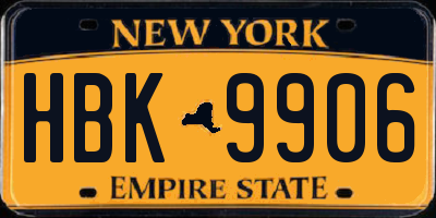 NY license plate HBK9906