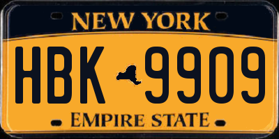 NY license plate HBK9909