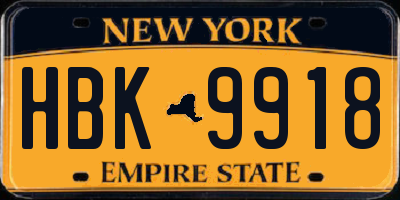NY license plate HBK9918