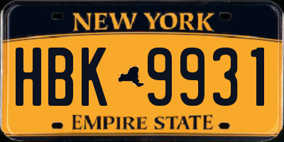 NY license plate HBK9931