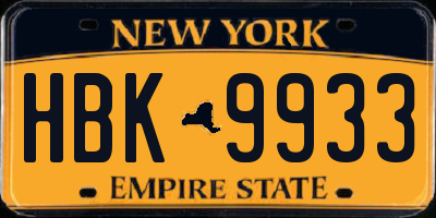 NY license plate HBK9933