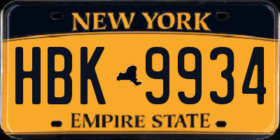NY license plate HBK9934