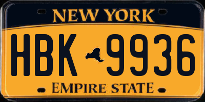 NY license plate HBK9936