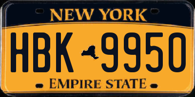 NY license plate HBK9950